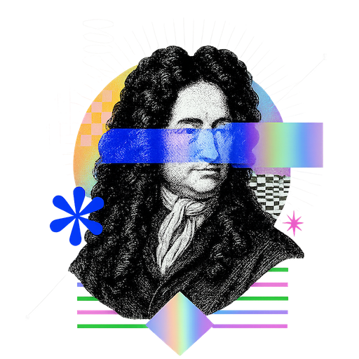 Visualization of a classical bust of Goffried Leibniz with digital elements